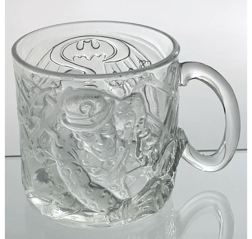 1995 Batman Forever McDonald's The Riddler Glass Cup Mug Embossed DC Comics