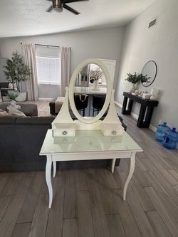 White Vanity with glass top
