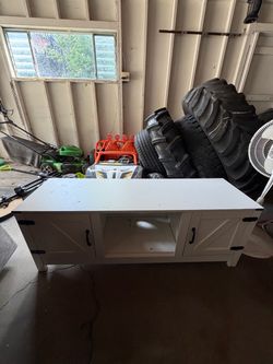 White Farmhouse TV Stand with Cabinet Doors