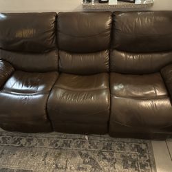 Brown Leather 3-Seater Reclining Couch - $120 (OBO)