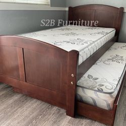 Twin Twin Size Cherry Trundle W Ortho Mattress 