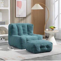 Fluffy Bean Bag Chair with Ottoman