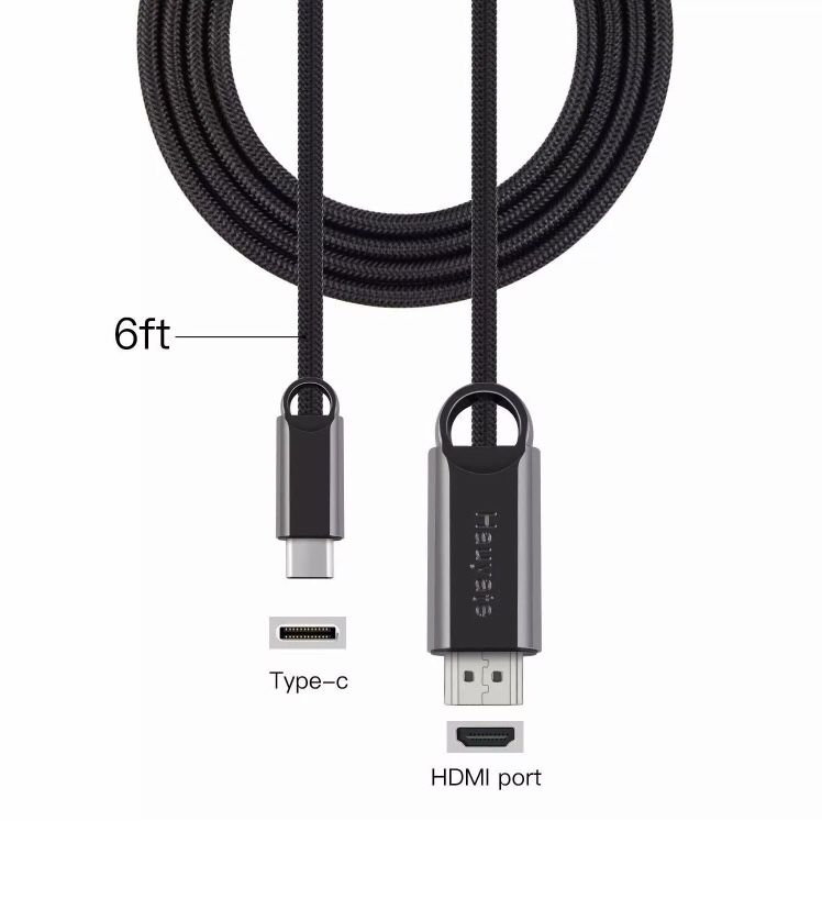 Hauyate USB C HDMI Cable 6 Feet Type C to HDMI 4K Black Cable