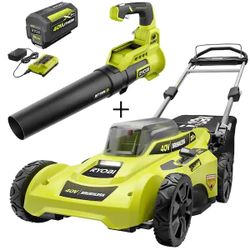 40V Brushless 20 in. Cordless Battery Walk Behind Push Lawn Mower, Leaf Blower with 6.0 Ah Battery and Charger
