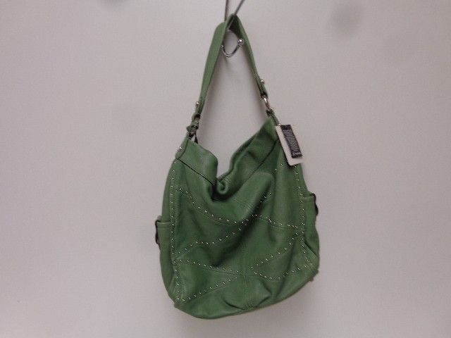 B Makowsky Green Tea Studded Cassidy Hobo Bag 13" x 14 1/2"