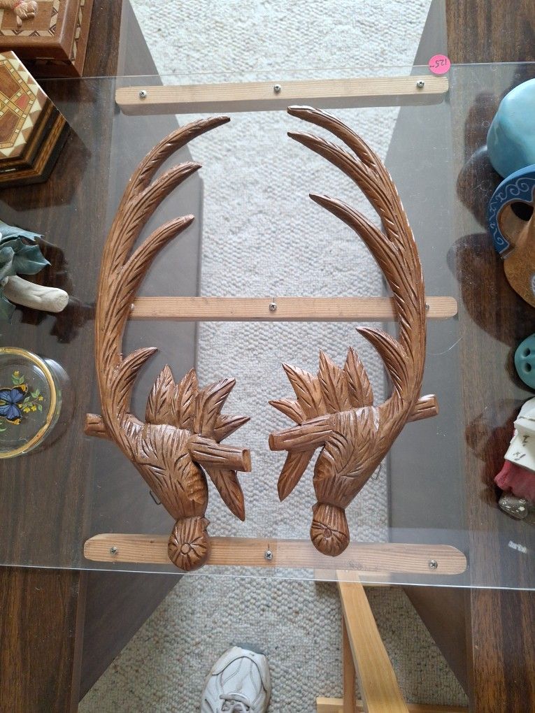 Vintage Hand-Carved Faux Antler Wall Decor (Pair)