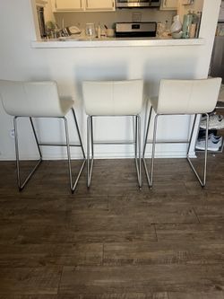 Three Leather Bar Stools Originally From Ikea