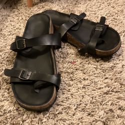 Black Birkenstocks Two Strap With Toe Loop  