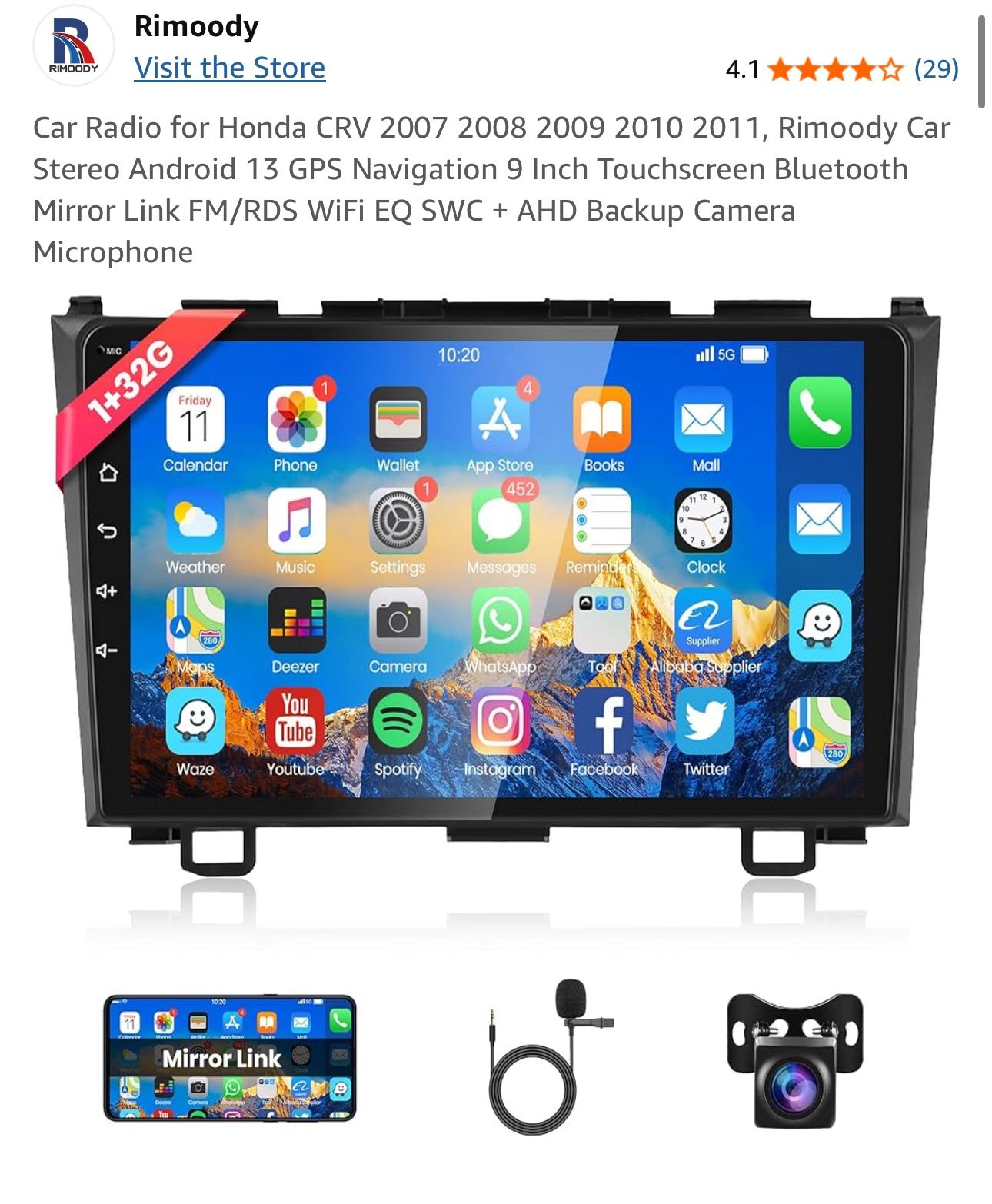 Car Radio for Honda CRV 2007-2011 Android 13 GPS Navigation 9 Inch Touchscreen