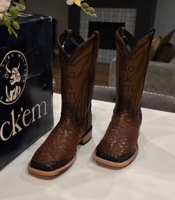 š¤ ROCKāEM MENāS BASKETWEAVE SQUARE TOE COWBOY BOOTS 9.5EE ā $130