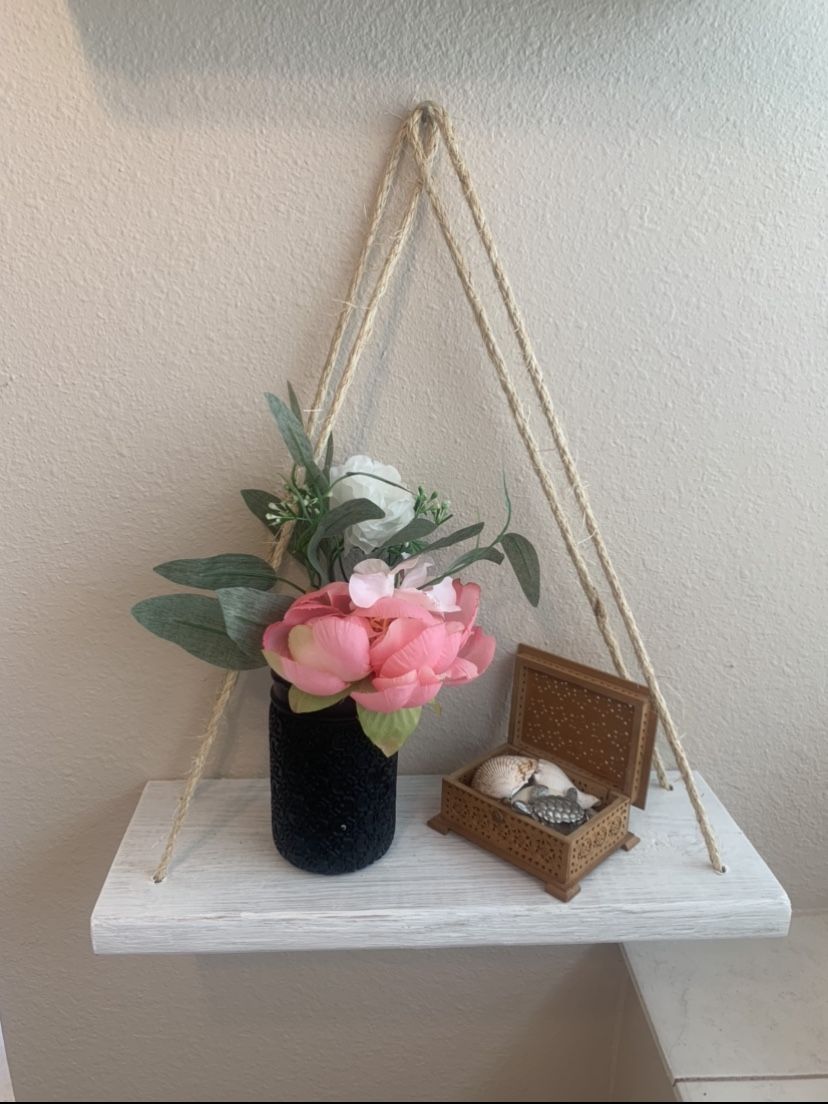 White distressed Hanging Shelves