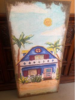 Key West Beach House Canvas Painting 36” x 18”