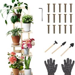 Plant Stand,Wood Plant Stands Indoor 5 Tier 6 Potted Flower Stand Multiple Holder Shelf Rack Indoor Outdoor Display Planter for Corner Patio Garden Li