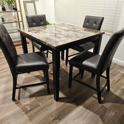 Brand New 5 Pcs Dining Set Counter Height Faux Marble & Faux Leather Chairs $498 