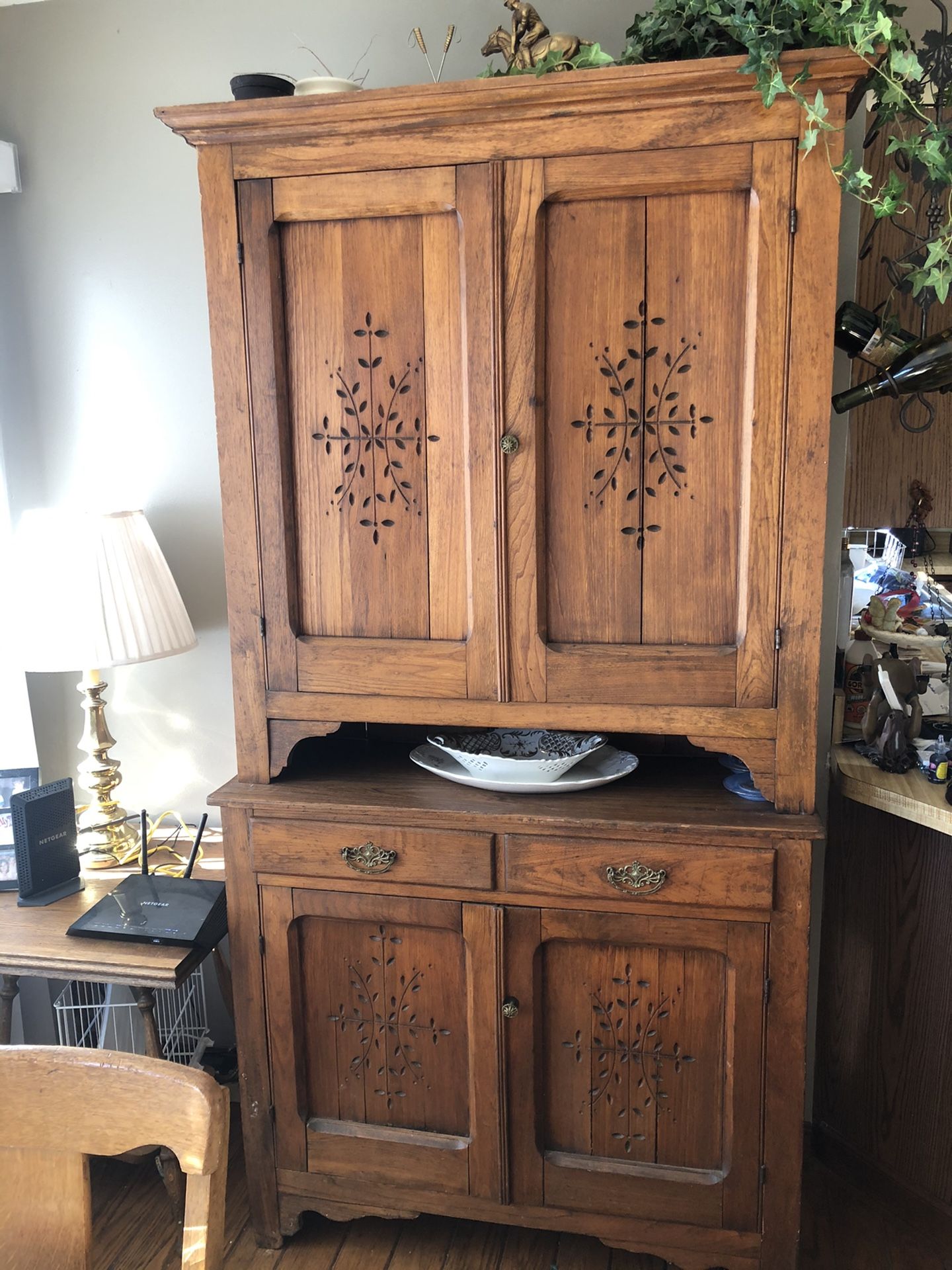 Rare Antique chestnut wood china cupboard