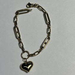 14k Gold Mixed Link Heart Charm Bracelet 
