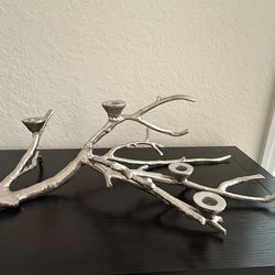 Silver Branch Candle Holder & Coral Decor Set