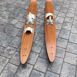 Vintage water skis mahogany galvanized metal slalom or double