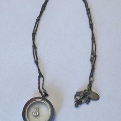 Origami Owl Circle Locket With J Charm & Silver Necklace