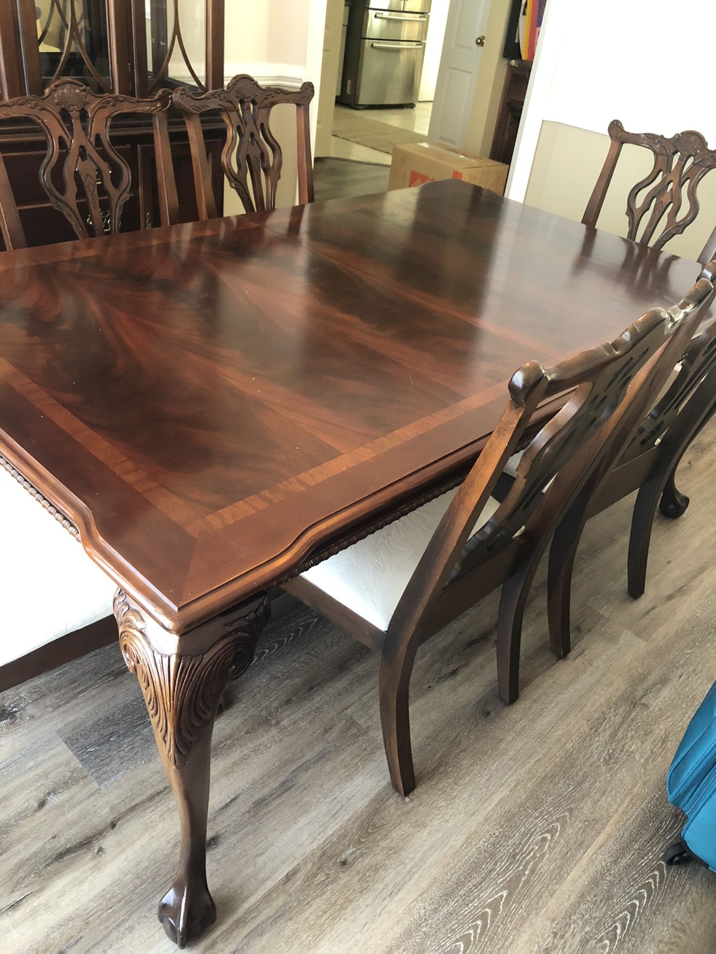 Mahogany Ball and Claw Dining Table and Hutch