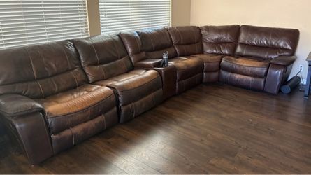 Brown Leather Reclining Sectional Sofa