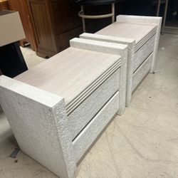 Vintage 1980’s post-modern nightstand features a textured white finish w/two drawers - 30” x 18” x 23”