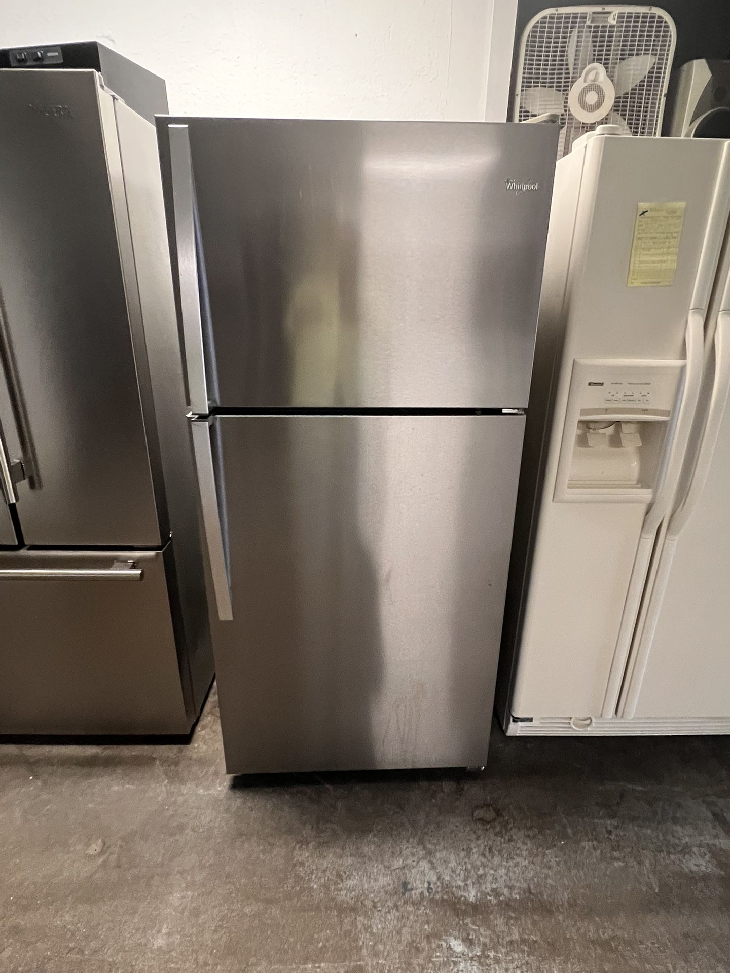 Whirlpool Top Freezer Stainless Steel 30” Wide Used