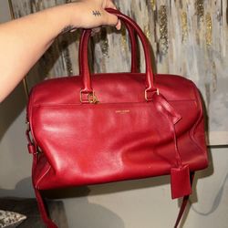 Saint Laurent Red Leather Large Duffle Bag