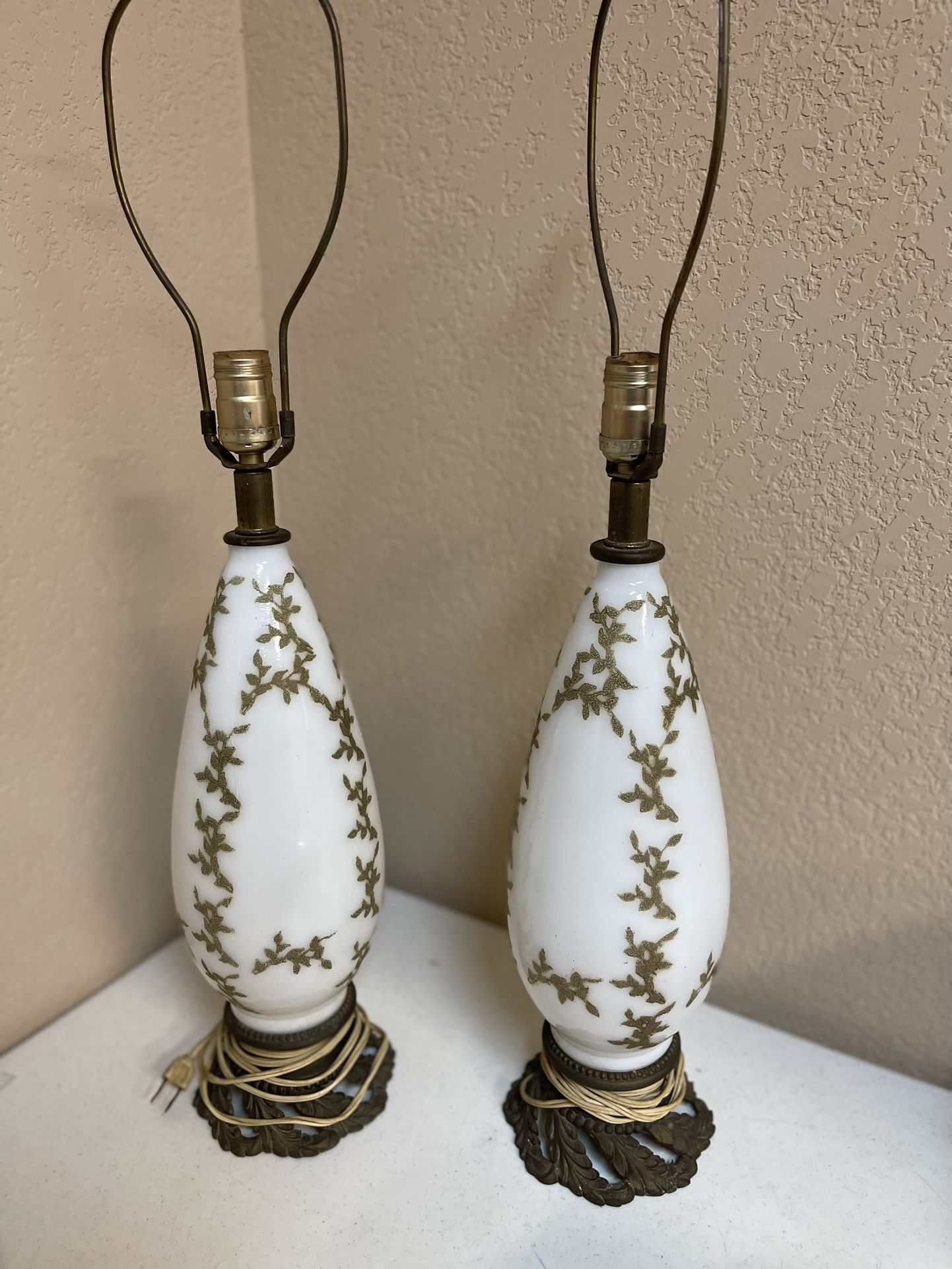 2-Vintage Marble-Gold Lamps 