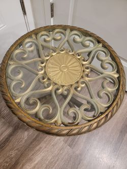 Vintage MCM 1960s RARE Burwood Syroco Scroll Table Glass Top 