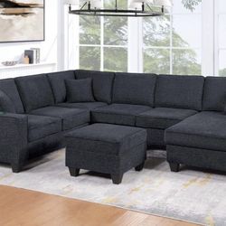 New Black Sectional Sofa w Ottoman