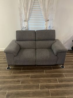 Blake Denim 59” Power Reclining Loveseat with Reclining Headrest and USB