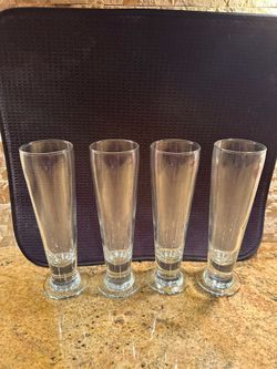 Set of Four Brand New Glass Beer Glasses, Pilsner Drinkware, 9 Inches Tall