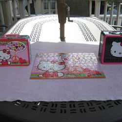 2 Hello Kitty Sanrio Metal Lunch Boxes & 100 Piece Jigsaw Puzzle
