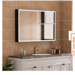 48 in. W x 30 in. H Rectangular Aluminum Double Door LED Medicine Cabinet with Mirror, Recessed or Surface Mount