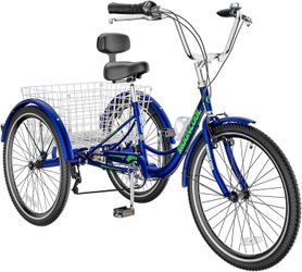 Royal blue 3 Wheel Bikes for Adults 20/24/26 inch 7 Speed Adult Trikes Bicycles Cruise Trike with Shopping Basket
