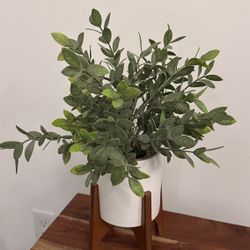 Faux Plant in Mid-Century Style Wood Stand