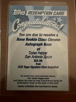 Dylan Harper rookie class chrome autograph base