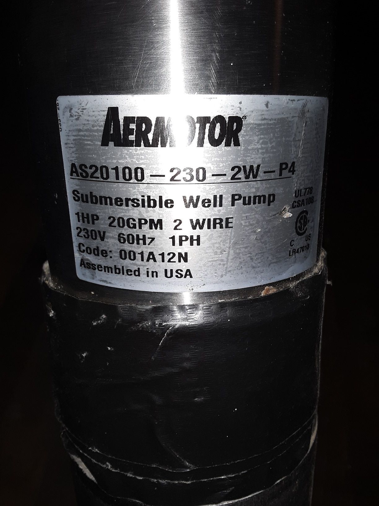 Aermotor submergible well pump 1 horse 20 GPM 2 wire