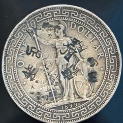 1899 British Trade Dollar Silver Coin Chopmarks Circulated