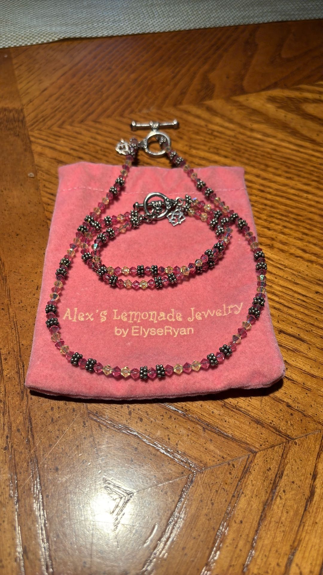 Elyse Ryan Pink And Yellow Lemonade Crystal Sterling Silver Toggle Necklace 18 Inch And Bracelet