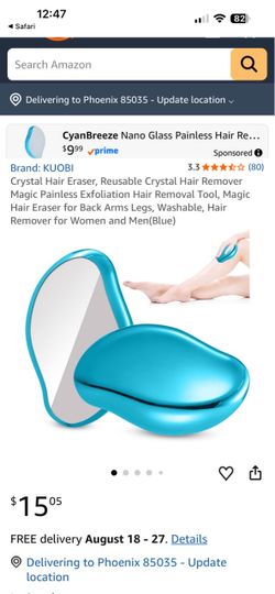 Crystal Hair Eraser, Reusable Crystal Hair Remover Magic Painless Exfoliation Hair Removal Tool, Magic Hair Eraser for Back Arms Legs, Washable, Hair 