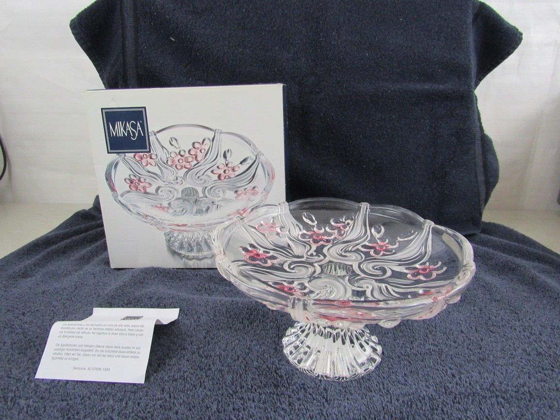 Mikasa Floral Dance Pink Frost/ 7" Footed Plate/Bowl SA328/527 Germany NEW