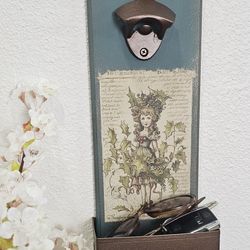 Wall Mounted Organizer/Key/Glasses/Bottle opener with Cap Catcher/Metal Bottle Opener/Rustic Inspired/Wall Decor/Tray Catcher/Pop Bottle Opener/