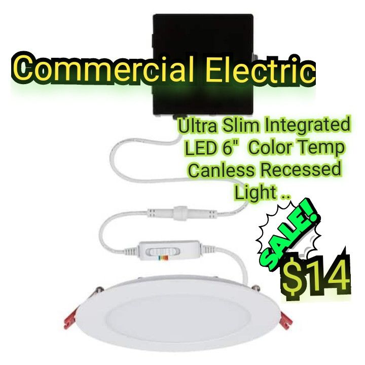 Commercial Electric
Ultra Slim Integrated LED 6 in Round Adj Color Temp Canless Recessed Light for Kitchen Bath Living rooms, White