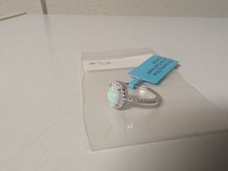 Sterling Silver White Opal Halo Ring