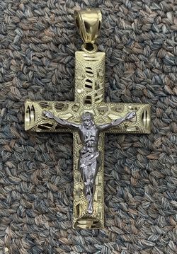10k Jesus nugget cross with white gold