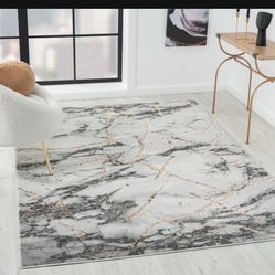 Brand NEW Modern White Grey Gold Marble Rug