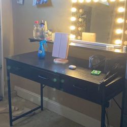 black desk with vanity mirror included 