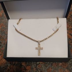14kt Italy 24" Chain And 10kt MGM Diamond Cross Charm.